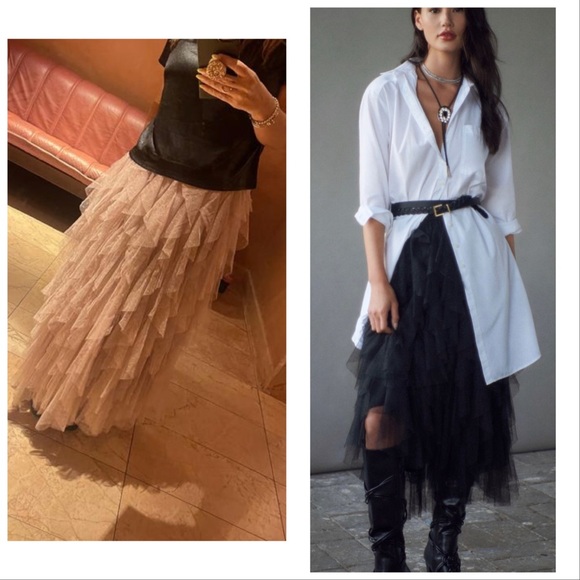 Anthropologie Chéri Ruffled Tulle Midi Skirt in the color Sky New - Picture 7 of 16